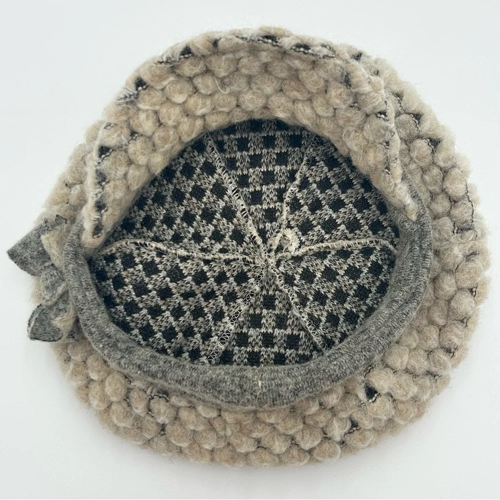 LaFenice Wool Blend Paperboy Cap Hat O/S Brim Slouchy Tan Gray Italy Artsy Boho - Picture 8 of 9